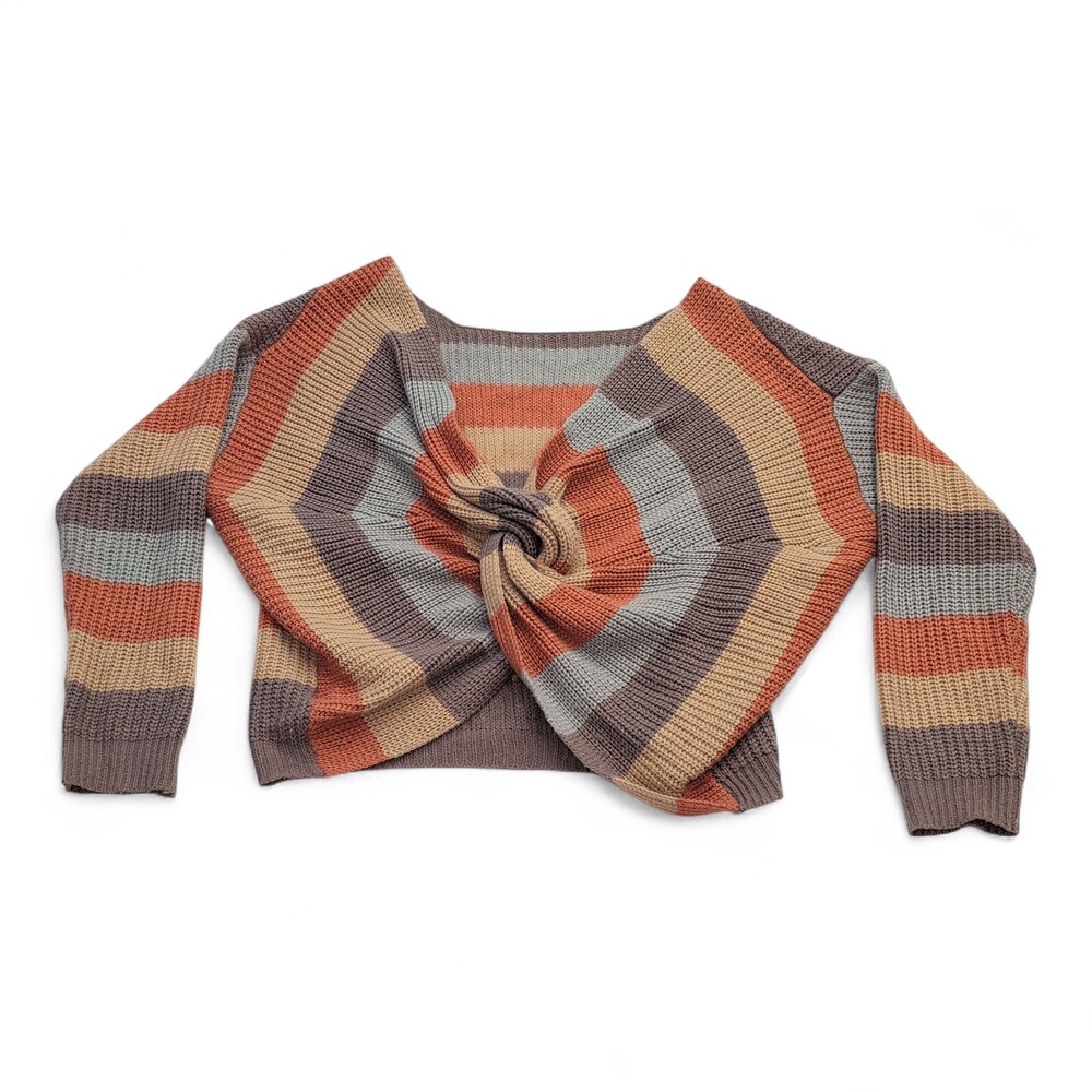 Miroh Twist-Front Striped Cropped Sweater Size L Rust/Blue